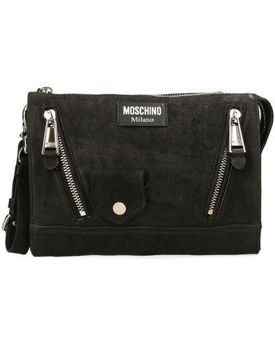 Moschino Logo Patch Clutch Bag - Black