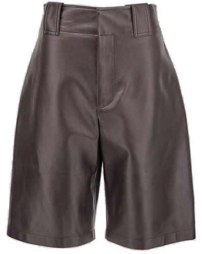 Bottega Veneta High Waist Leather Shorts - Grey