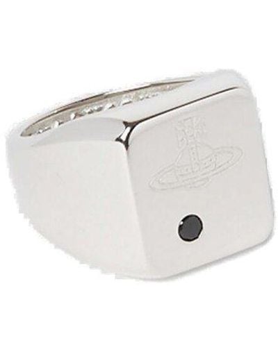 Vivienne Westwood Carlo Signet Logo Engraved Ring - White
