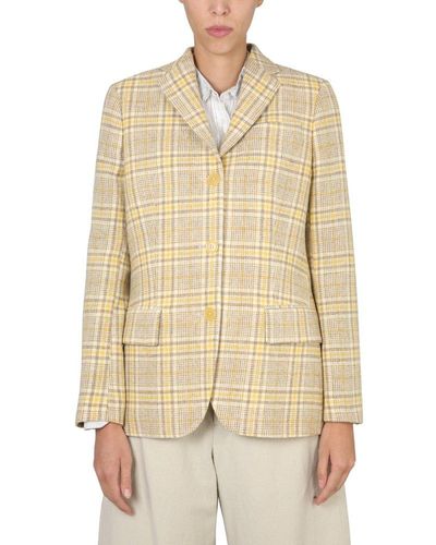 Aspesi Single-breasted Blazer With Check Pattern - Natural