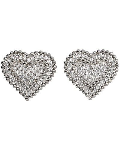Alessandra Rich Crystal Heart Earrings - Gray