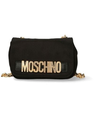 Moschino Satin Logo Plaque Shoulder Bag - Black