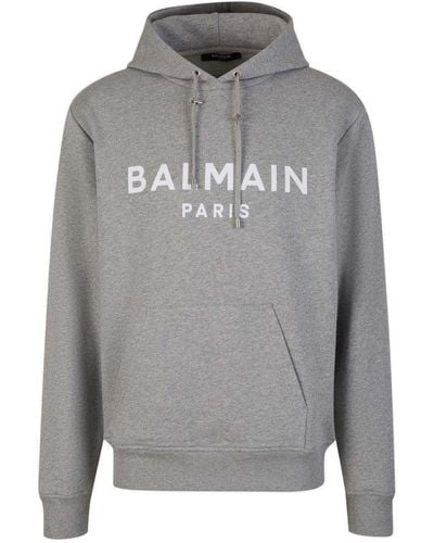 Balmain Logo Hood Sweatshirt - Gray