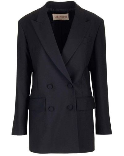 Valentino Double-breasted Long-sleeved Blazer - Blue