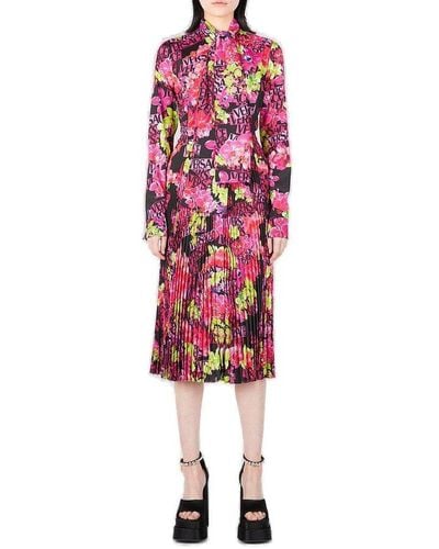 Versace Allover Floral Printed Midi Dress - Red