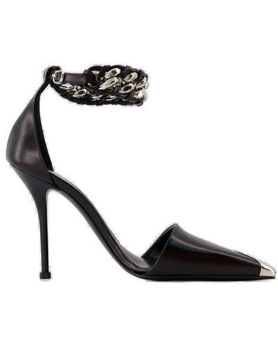 Alexander McQueen Pointed Toe Chain-link Court Shoes - Black