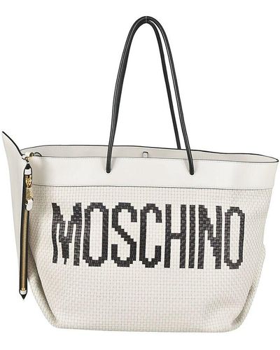 Moschino Logo Printed Braid-detailed Tote Bag - Natural