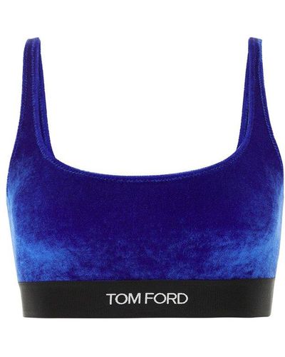 Tom Ford Logo-trim Velvet Bralette - Blue