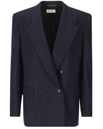 Saint Laurent Aint Laurent Jacket In Striped Wool - Blue