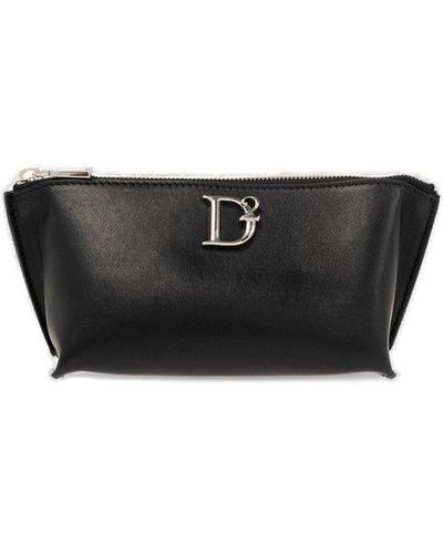 DSquared² Logo Plaque Zipped Makeup Bag - Black