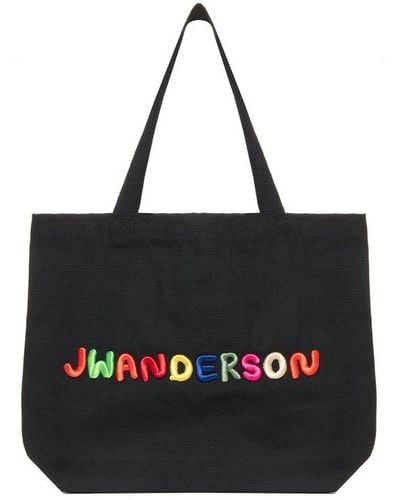 JW Anderson Logo Embroidered Top Handle Bag - Black