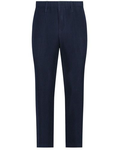 Homme Plissé Issey Miyake Pleated Straight Leg Trousers - Blue