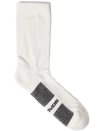 Rick Owens Logo Intarsia Knit Striped Socks - White