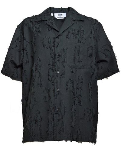 MSGM Logo-tag Textured-finish Buttoned Shirt - Black