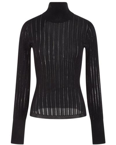Alaïa Turtleneck Striped Knitted Sweater - Black