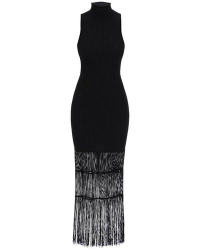 Khaite "Ribbed Knit Dress With Fringe Details" - Black