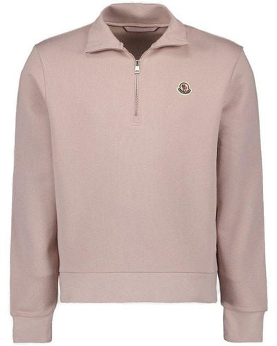 Moncler Zip Detailed High Neck Sweatshirt - Pink