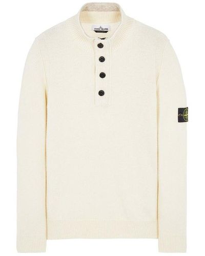 Stone Island Logo Patch Long-sleeved Sweater - White