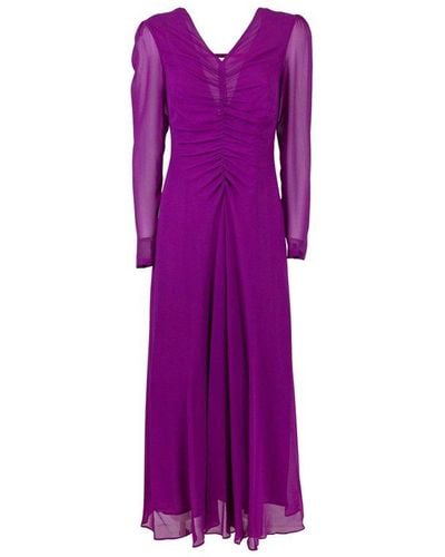 Max Mara Girino Ruched Detailed Midi Dress - Purple