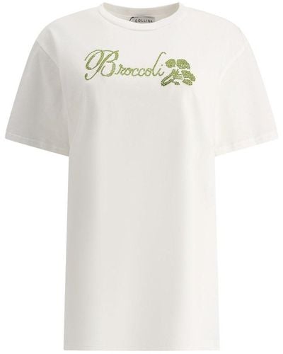 Collina Strada Broccoli Embellished Short-sleeved T-shirt - White