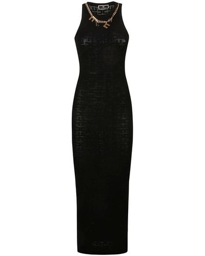 Elisabetta Franchi Logo Jacquard Sleeveless Knitted Midi Dress - Black