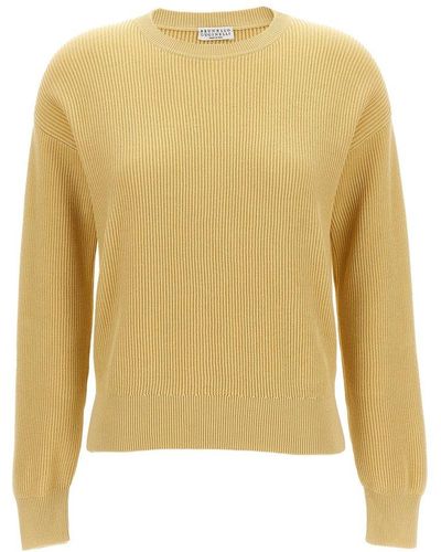 Brunello Cucinelli Crewneck Ribbed-knit Jumper - Yellow