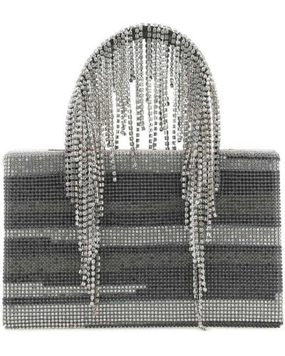 Kara Embellished Fringed Top Handle Bag - Grey