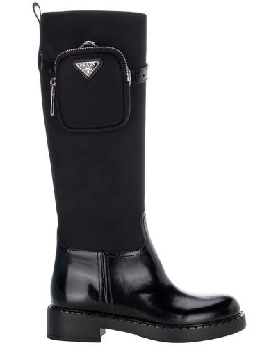 Prada Nylon & Leather Knee High Boot - Black