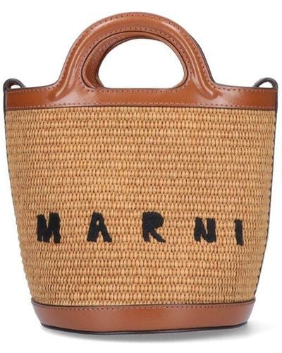 Marni Logo Embroidered Bucket Bag - Brown