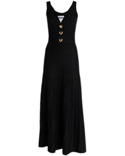 Moschino Heart-shaped Button V-neck Dress - Black