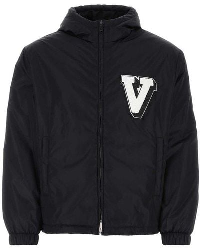 Valentino Zip-up Long-sleeved Hooded Jacket - Black