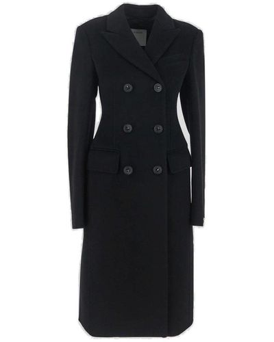 Sportmax Double-breasted Long-sleeved Coat - Black