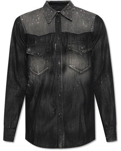 DSquared² Distressed Western Shirt - Black