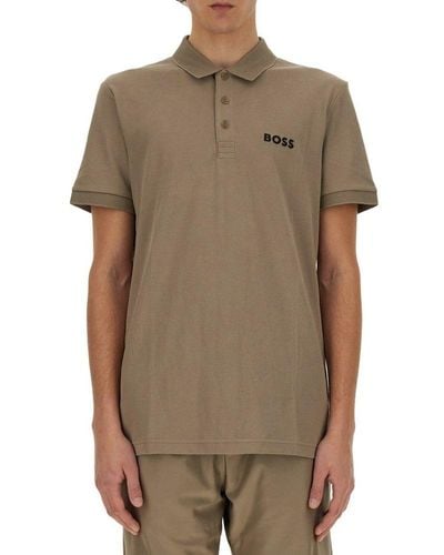 BOSS Mesh Logo Slim-fit Polo Shirt - Brown