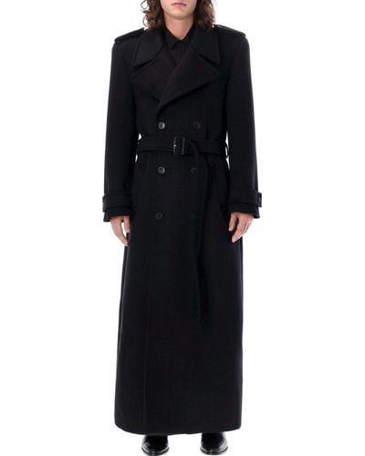 Saint Laurent Wool Trench Coat - Black