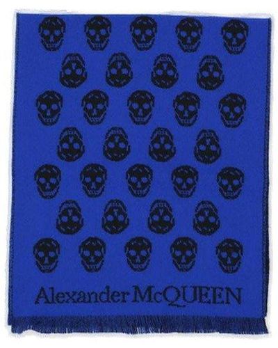 Alexander McQueen Skull-intarsia Fringed Scarf - Blue