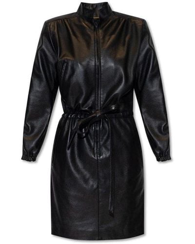 Saint Laurent Leather Dress With Stand Collar - Black