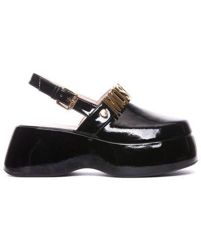 Moschino Logo-lettering Round-toe Platform Court Shoes - Black