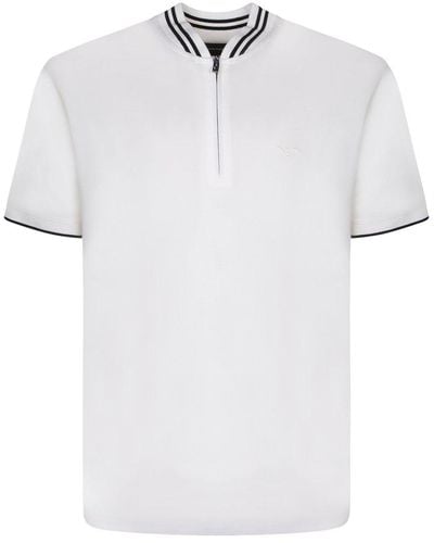 Emporio Armani Zip-up Striped Trim Polo Shirt - White