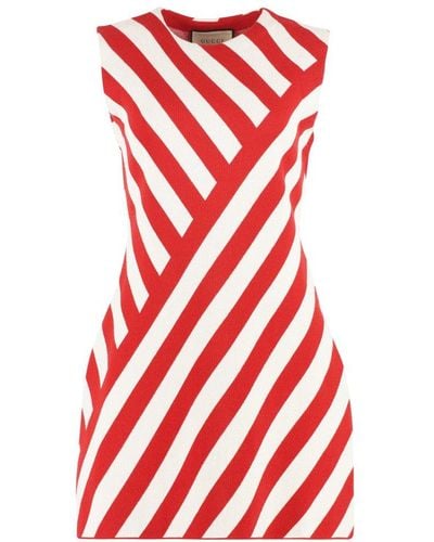 Gucci Striped Jacquard Sleeveless Dress - Red