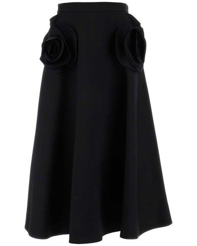 Valentino Floral Embellished Pleated Skirt - Black