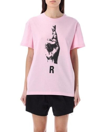 Raf Simons R Hand Sign Print T-shirt - Pink