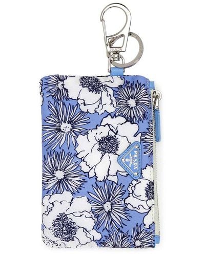 Prada Floral-printed Zipped Wallet - Blue