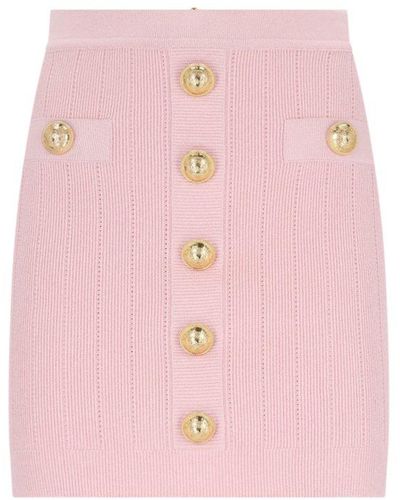 Balmain Button Detailed High-rise Mini Skirt - Pink