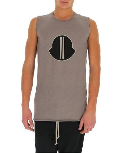 Moncler Moncler + Rick Owens Sleeveless Oversized Logo Patch Tank Top - Grey