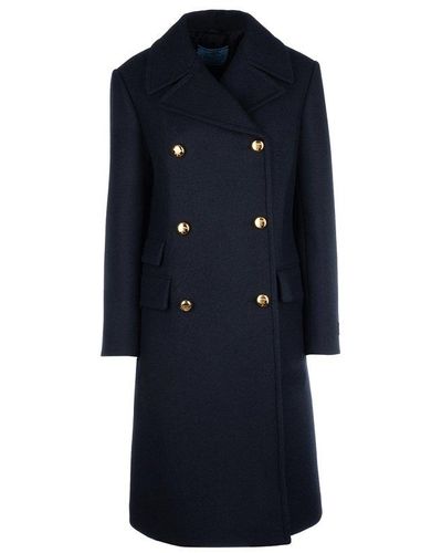 Prada Logo Patch Double-breasted Coat - Blue