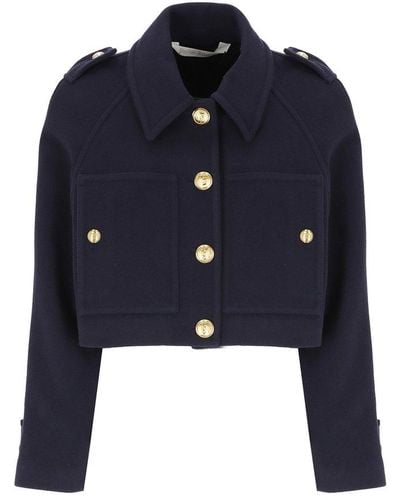 Palm Angels Single-breasted Cropped Coat - Blue