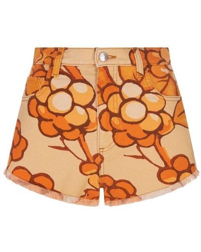 Etro High-waist Berry-printed Denim Shorts - Orange