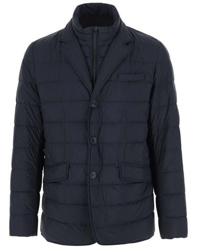 Herno Layered Effect Quilted Coat - Blue