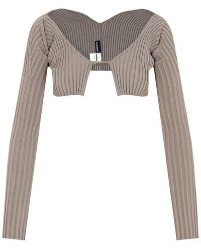 Jacquemus Ribbed Knit Cropped Cardigan - Grey